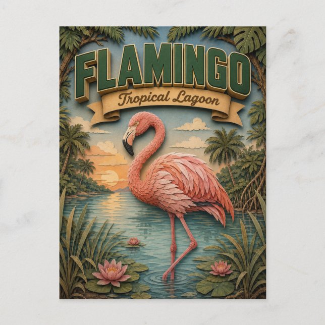 Flamingo Tropical Lagoon POPCUT Postcard (Front)
