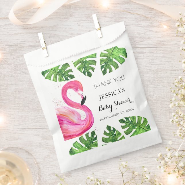 Flamingo Tropical Leaves Baby Shower Party Favour Bag (Clipped)