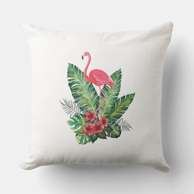 Flamingo tropical leaves cushion (Front)