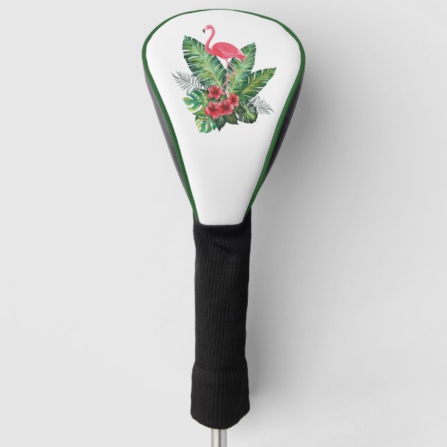 Flamingo tropical leaves driver golf head cover (Front)