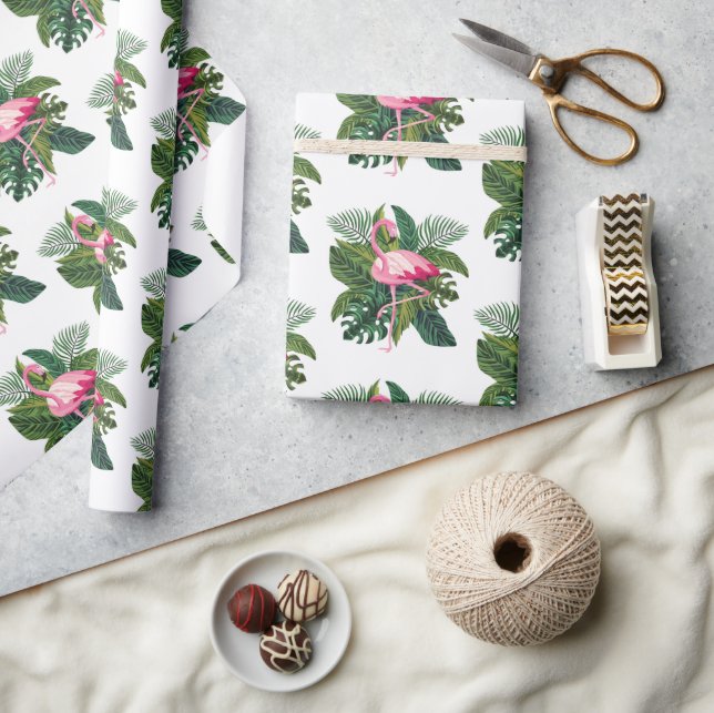 Flamingo Tropical Leaves Jungle Wrapping Paper (Crafts)