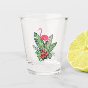 Flamingo tropical leaves shot glass