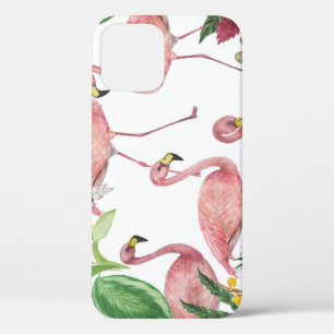 Flamingo Tropical Leaves Watercolor Pattern iPhone 12 Case