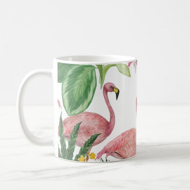 Flamingo Tropical Leaves Watercolor Pattern Coffee Mug (Left)