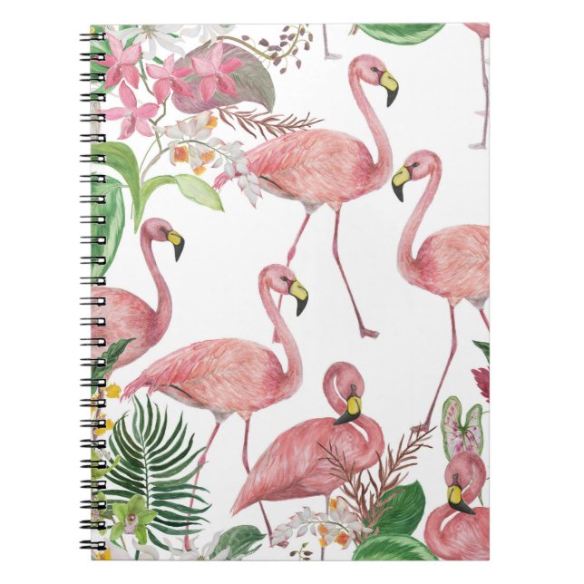 Flamingo Tropical Leaves Watercolor Pattern Notebook (Front)