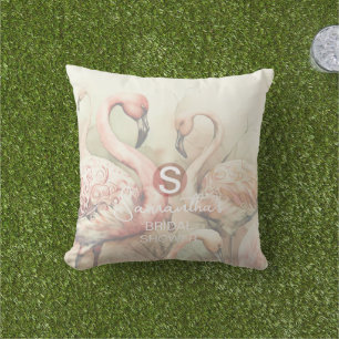 Flamingo Tropical Monogram Bridal Shower Wedding Cushion