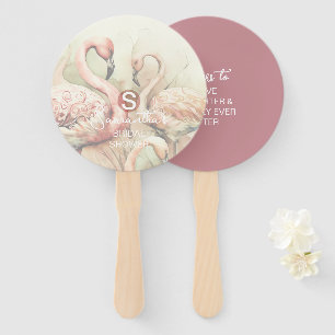 Flamingo Tropical Monogram Bridal Shower Wedding Hand Fan