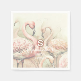 Flamingo Tropical Monogram Bridal Shower Wedding Napkin