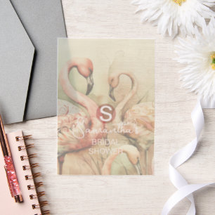 Flamingo Tropical Monogram Bridal Shower Wedding Vellum Invitations