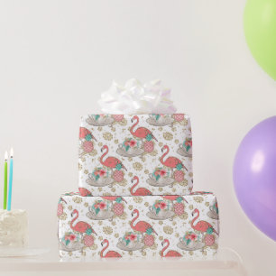 Flamingo Tropical Pink Birds Girls Birthday Wrapping Paper