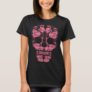 Flamingo Tropical Pink Flamingo Skull Breast Cance T-Shirt