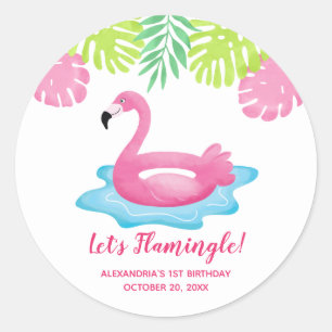 Flamingo Tropical Pool Party Favour Sticker
