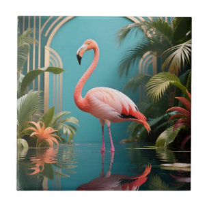 Flamingo Tropical Reflection Ceramic Tile