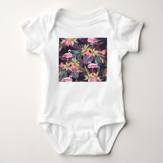 Flamingo Tropical: Summer Seamless Pattern Baby Bodysuit (Front)