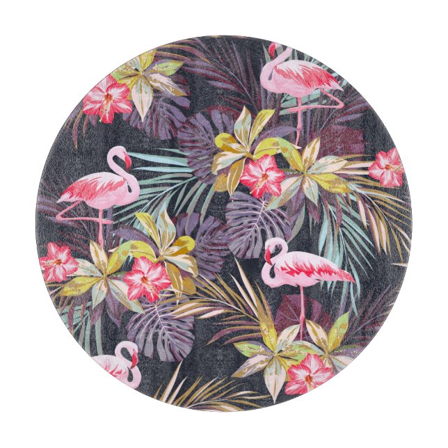 Flamingo Tropical: Summer Seamless Pattern Cutting Board (Front)