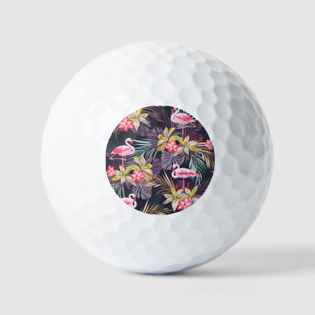 Flamingo Tropical: Summer Seamless Pattern Golf Balls (Front)