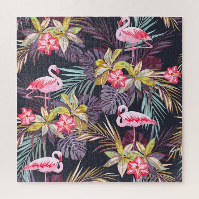 Flamingo Tropical: Summer Seamless Pattern Jigsaw Puzzle (Vertical)