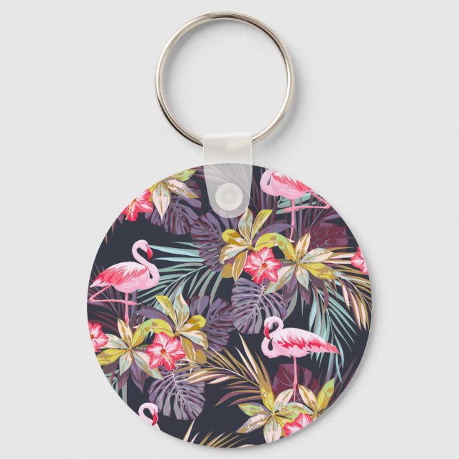 Flamingo Tropical: Summer Seamless Pattern Key Ring (Front)