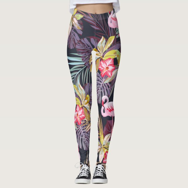 Flamingo Tropical: Summer Seamless Pattern Leggings (Front)