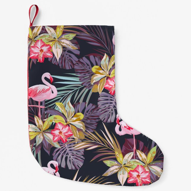Flamingo Tropical: Summer Seamless Pattern Small Christmas Stocking (Front)
