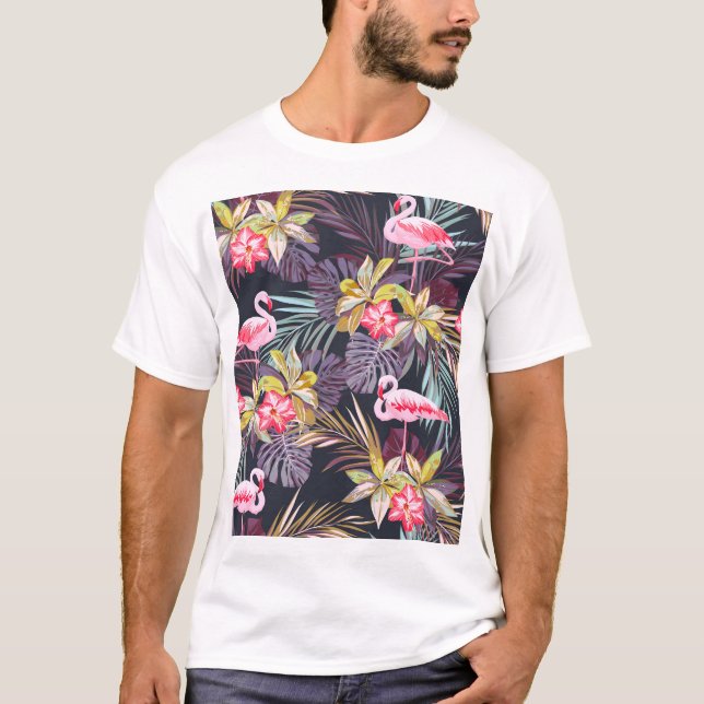 Flamingo Tropical: Summer Seamless Pattern T-Shirt (Front)