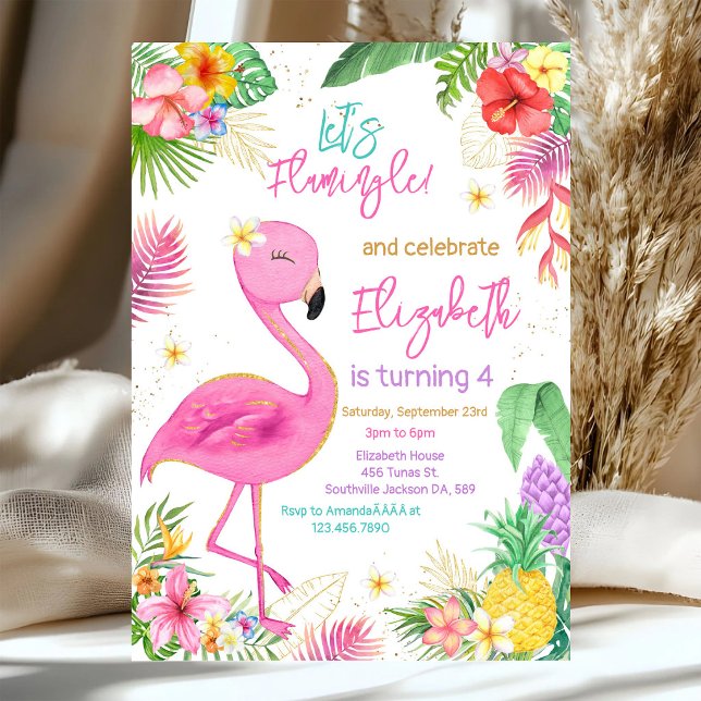 Flamingo Tropical Theme Birthday Invitation (Creator Uploaded)