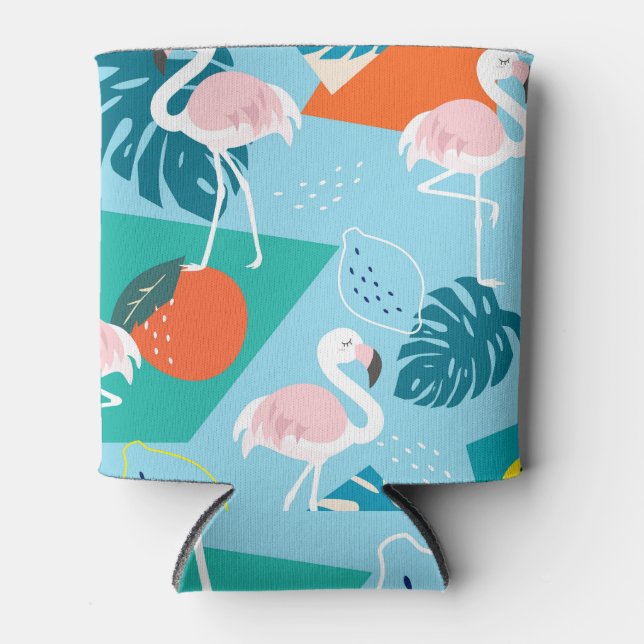 Flamingo Tropical, Trendy Vintage Pattern. Can Cooler (Front)