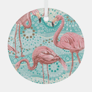 Flamingo Tropical: Vintage Floral Wallpaper Glass Tree Decoration