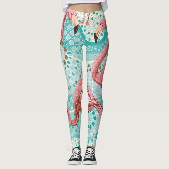 Flamingo Tropical: Vintage Floral Wallpaper Leggings (Front)