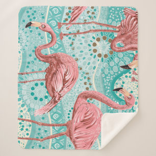 Flamingo Tropical: Vintage Floral Wallpaper Sherpa Blanket