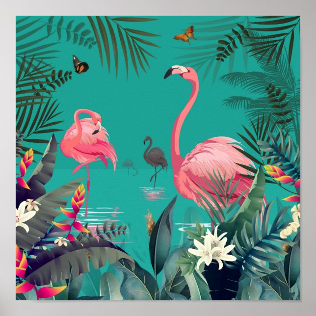 flamingo  tropical  wall art poster  (Front)