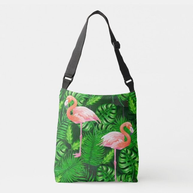 Flamingo tropical watercolor crossbody bag (Front)