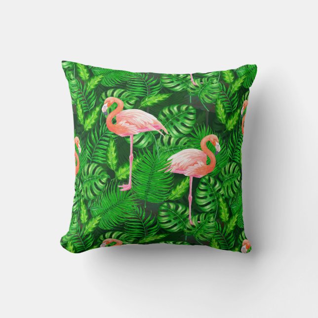 Flamingo tropical watercolor cushion (Front)