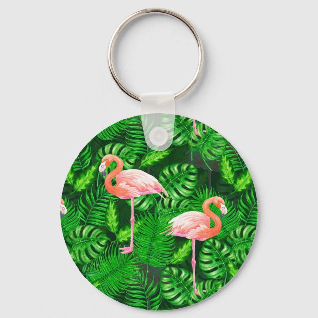 Flamingo tropical watercolor key ring (Front)