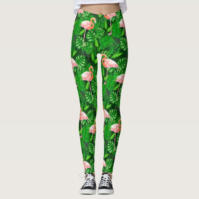 Flamingo tropical watercolor leggings (Front)