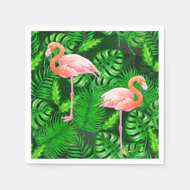 Flamingo tropical watercolor napkin (Front)