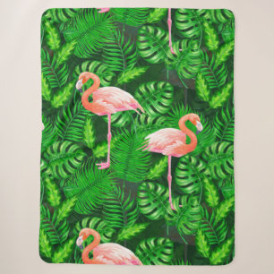 Flamingo tropical watercolor sherpa blanket
