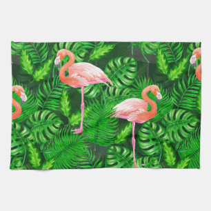 Flamingo tropical watercolor tea towel