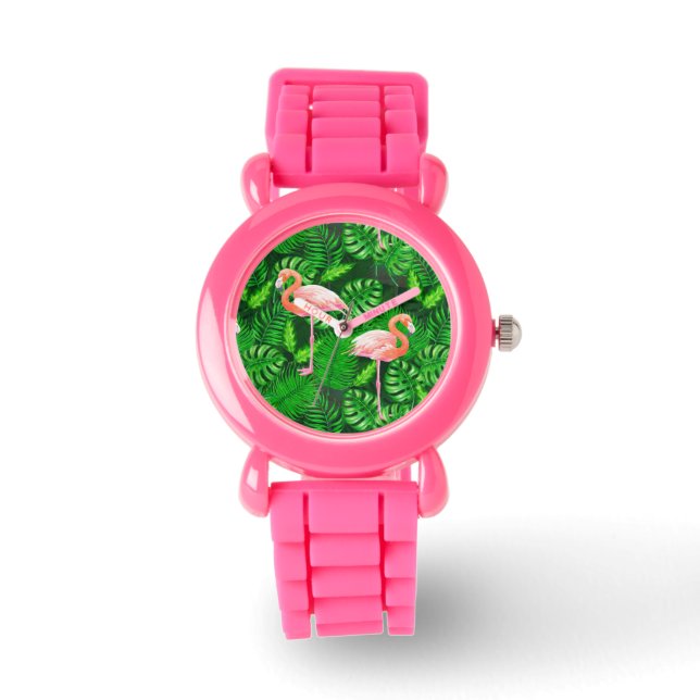 Flamingo tropical watercolor watch (Front)