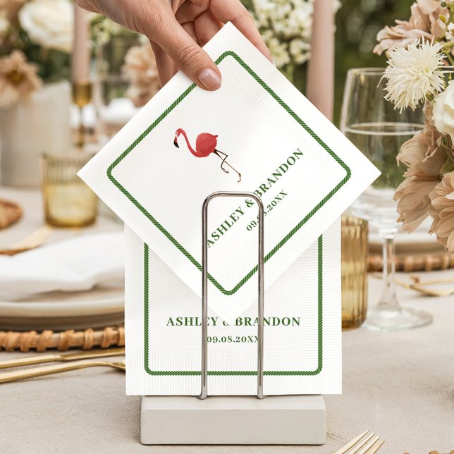 Flamingo Tropics Beach Coastal Retro Wedding Napkin (Creator Uploaded)