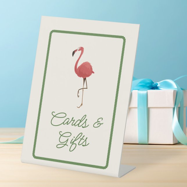 Flamingo Tropics Coastal Beach Cards and Gifts Pedestal Sign (Creator Uploaded)