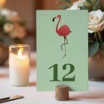 Flamingo Tropics Coastal Green Beach Wedding Table Number<br><div class="desc">Bring vibrant coastal style to your reception with this Flamingo Tropics Coastal Green Beach Wedding Table Number. Designed with a fresh tropical feel, this piece features a playful pink flamingo paired with lush green accents for a fun retro island vibe. Perfect for beach weddings, seaside celebrations, and destination receptions, these...</div>