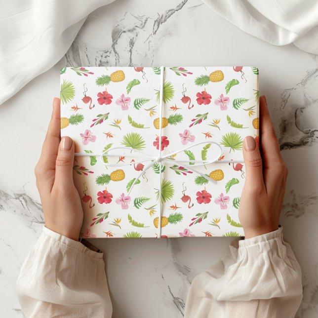 Flamingo Tropics Fun Coastal Beach Theme Wrapping Paper (Creator Uploaded)