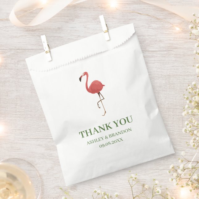 Flamingo Tropics Green and Pink Wedding Thank You Favour Bag (Clipped)