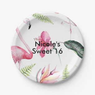 Flamingo Tropics Summer Birthday Party Elegant Paper Plate