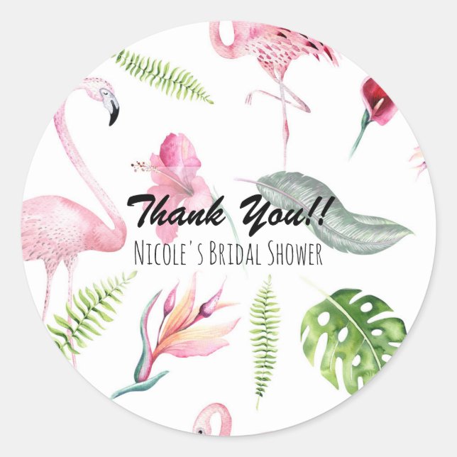 Flamingo Tropics Summer Birthday Party Favour Classic Round Sticker (Front)