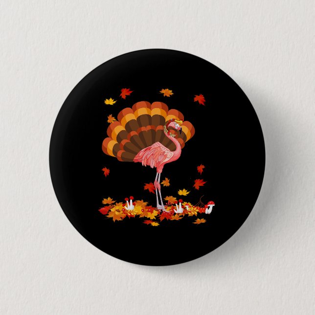 Flamingo Turkey Cute Flamingo Turkey Fall Leaf Tha 6 Cm Round Badge (Front)