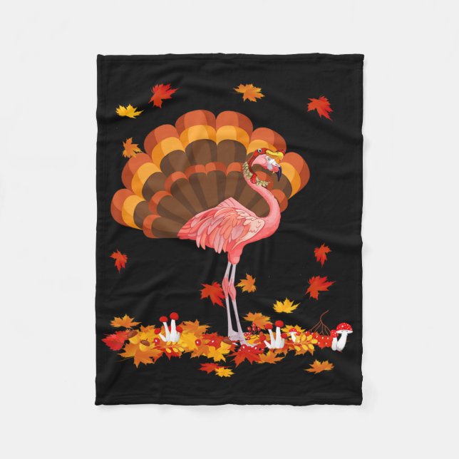 Flamingo Turkey Cute Flamingo Turkey Fall Leaf Tha Fleece Blanket (Front)