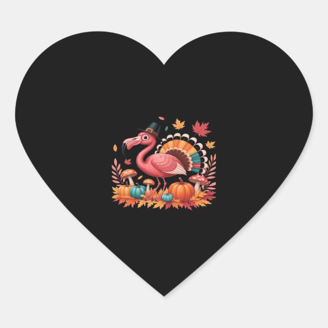 Flamingo Turkey Cute Flamingo Turkey Fall Leaf Tha Heart Sticker (Front)