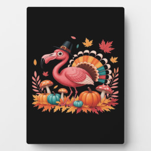 Flamingo Turkey Cute Flamingo Turkey Fall Leaf Tha Plaque